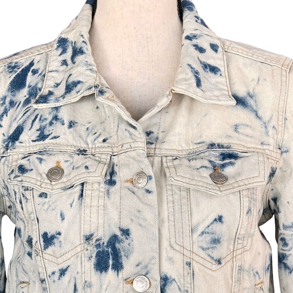 Free People Small Rumors Jean Jacket Button-Up Jones Tie-Dye Long Sleeve Pockets - Picture 2 of 12